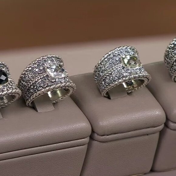 John Hardy JAI Blue Topaz+Floral Textured Saddle Band Sterling Silver Ring-7 NIB - Picture 12 of 15